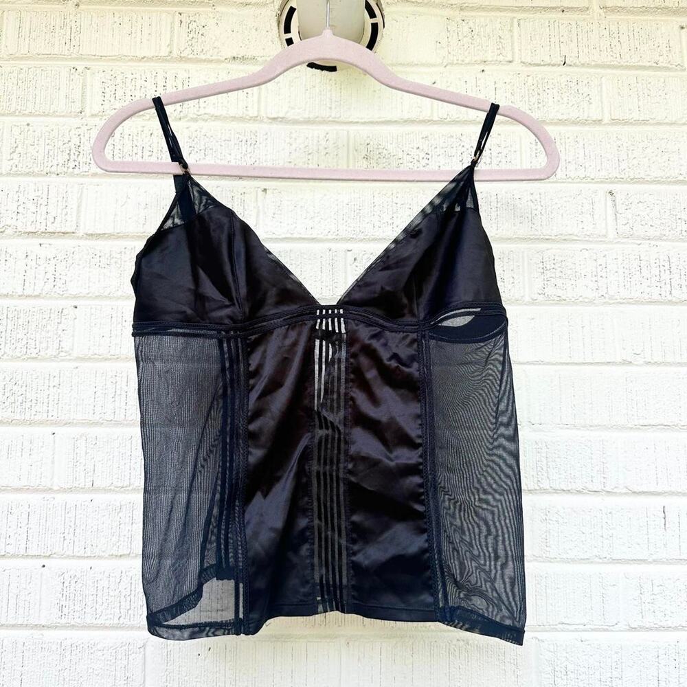 Vintage Y2K (2006) Victoria’s Secret Very Sexy Black Satin Mesh Tank